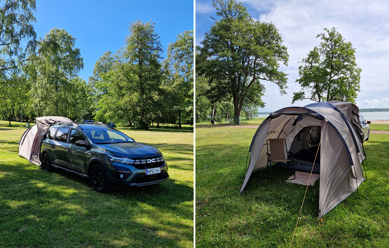 Dacia Jogger, jonka perään asennettu Dacian Pack Sleep autoteltta.